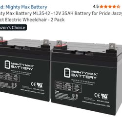 Mighty Max Battery ML35-12 - 12V 35AH Battery for Pride Jazzy Select Electric Wheelchair - 2 Pack