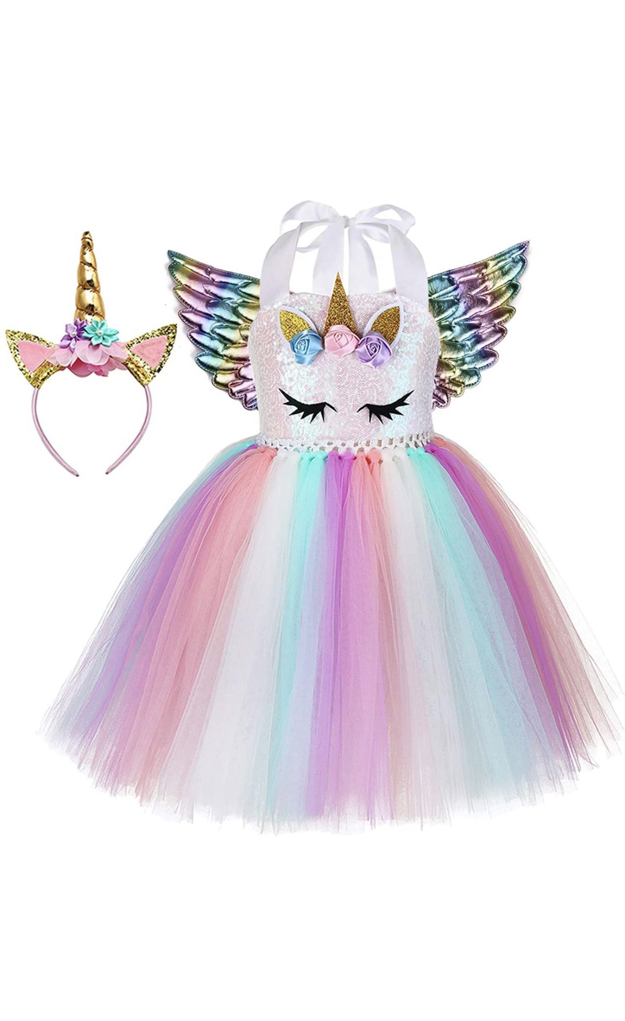 Tutu Dreams 3pcs Sequin Unicorn Dress with Wings and Headband for Girls 