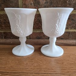 Vintage Indiana Glass "Colonial Harvest" Pattern Milk Glass Goblet (TWO AVAILABLE)