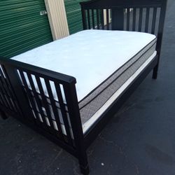 FULL BLACK BED FRAME WITH BOX SPRING AND MATTRESS 