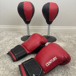 Boxing Gloves And Desk Top Punching Bags 
