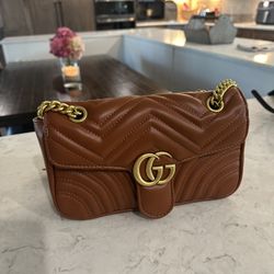 Brown Quilted Chain Shoulder Bag