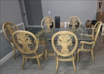 Large glass dining table set