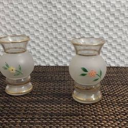 Gold Pin Trim Glass Bud Vases 1950s Mid Century 3 3/4"