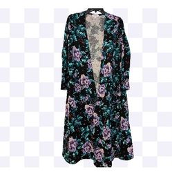 LuLaRoe Sarah Duster Cardigan Kimono Black Floral Cross Stitch Print Size M