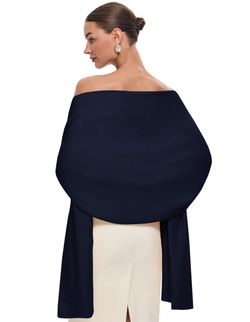 PULI Pashmina Shawl Wrap - Dark Slate Blue 79x26in