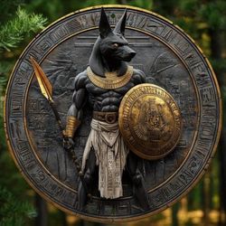 "Guardian of the Eternal Realm: Anubis Protector's Sacred Shield - Premium Egyptian Mythology Wall Art"