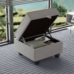 25.59-inch Ottoman with Storage,Square Ottoman Bench with Lid Lifting Function,Storage Ottomans for Living Room,Office Room,Light Grey