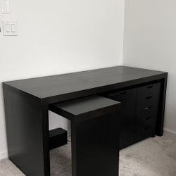 IKEA Malm desk and cabinet brown/black
