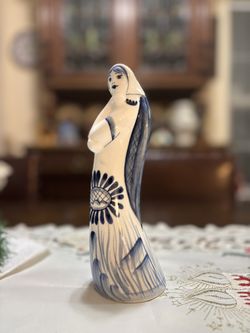 Russian Gzhel Blue and White Lady Figurine Made in USSR