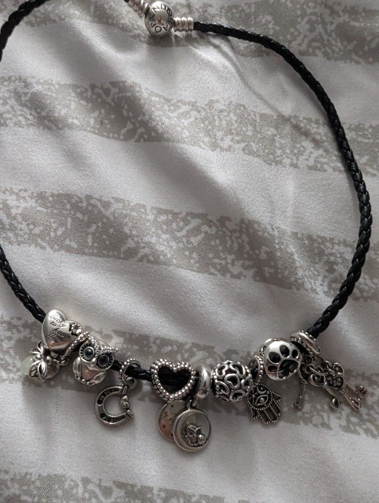 Pandora Double Leather Bracelet With Charms