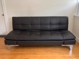 Black Faux Leather Futon Couch / Sofa Bed – Foldable
