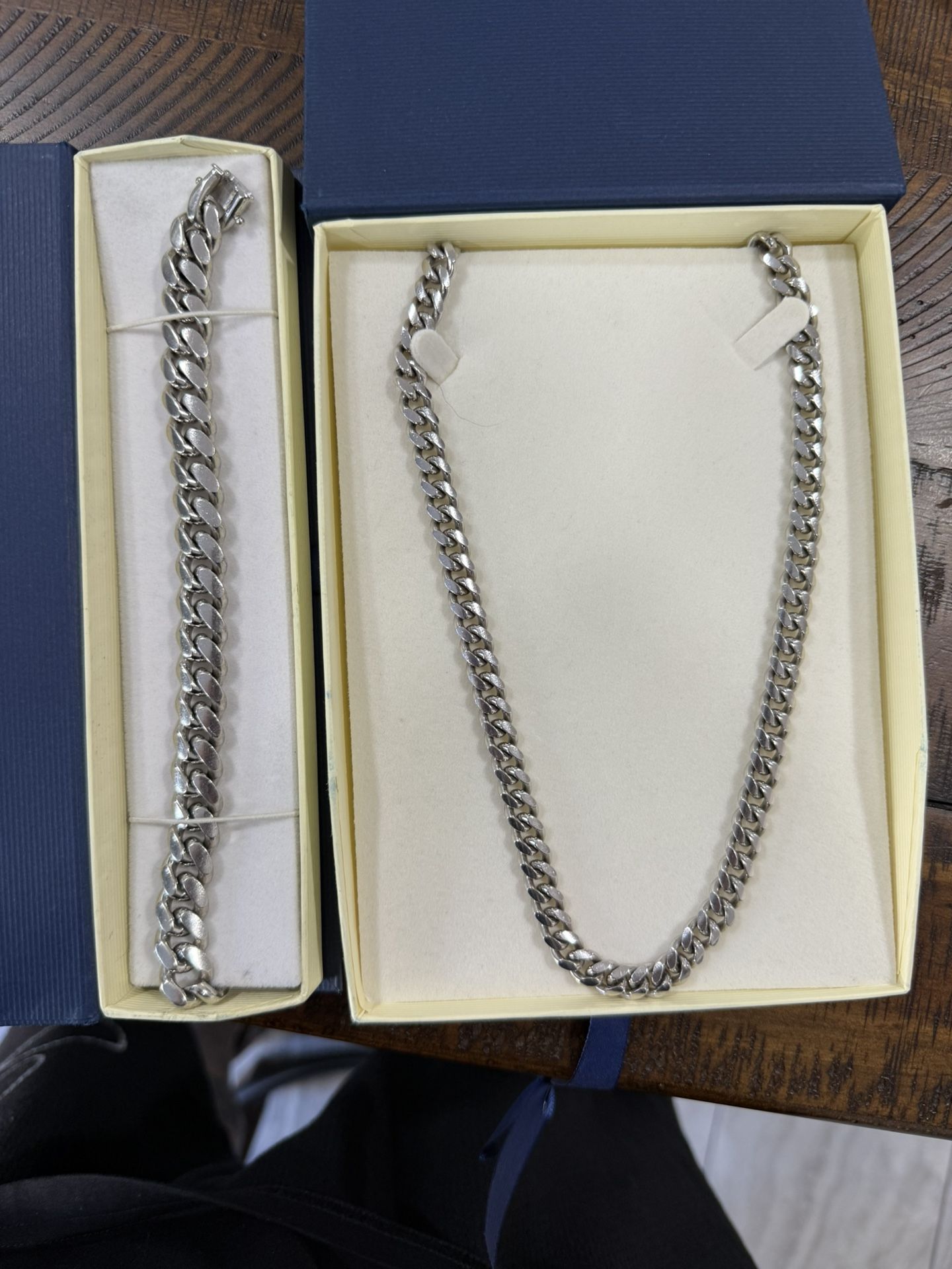 Silver Cuban Necklace And Bracelet. No TRADES!