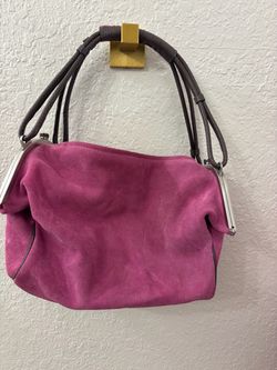 Pink Suede Handbag with Silver Frame