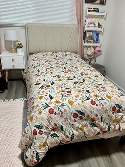 Upholstered Twin Bed Frame With New Mattress