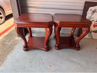 Set of two large oak end tables