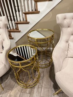 Gold Metal Round Nesting Side Tables Set of 2