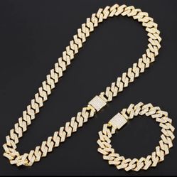 16mm Hip Hop Miami Cuban Link Chain Set Necklace +Bracelet Creative Iced Out Shiny Trendy Stylish Jewelry For Women Men