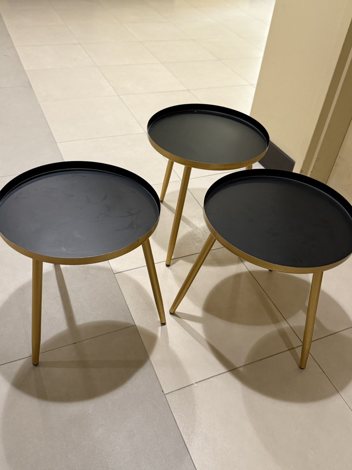 3 AOJEZOR Side Table: End Table for Any Room - Round Side Tables for Small Spaces - Black Top with 3 Gold Legged