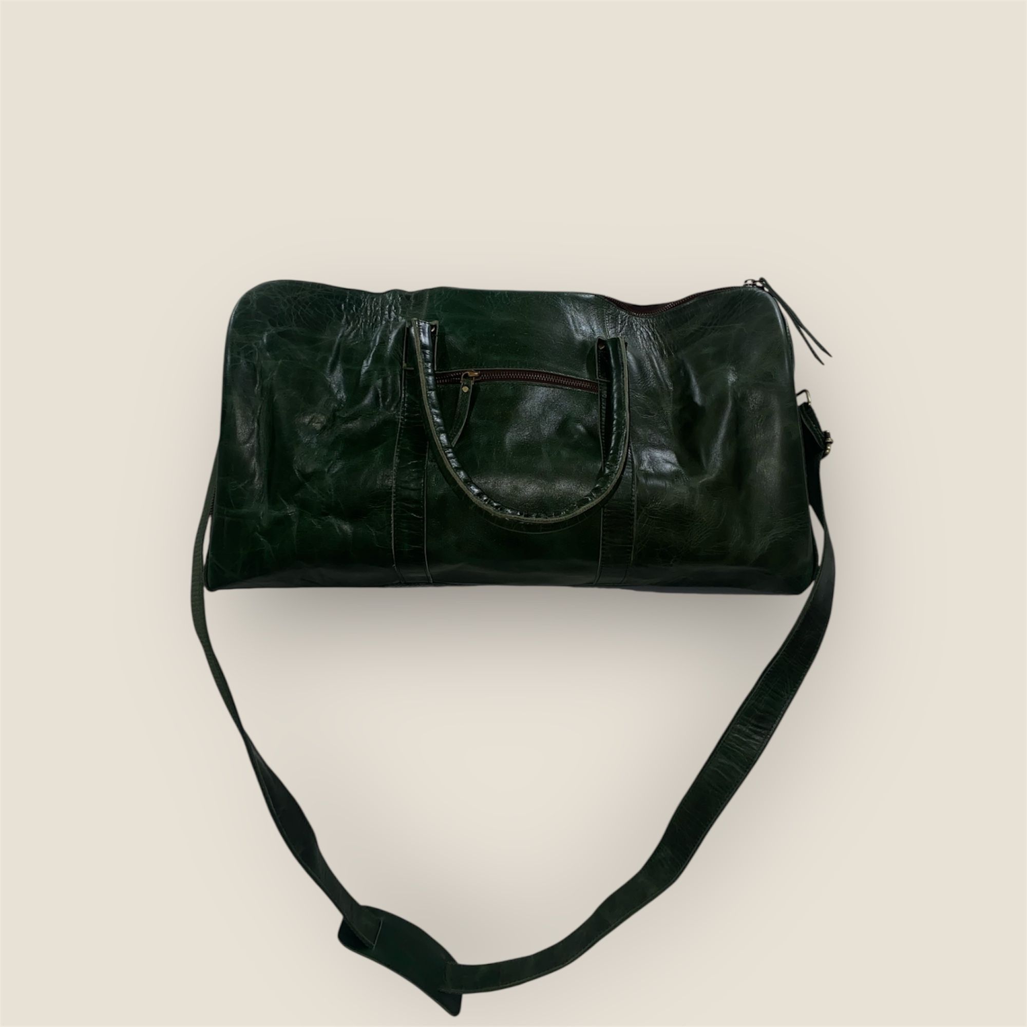 Handmade Green Leather Duffle Bag