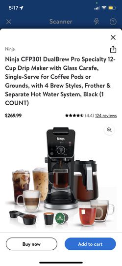 Ninja CFP301 DualBrew Pro Specialty 12-Cup Drip Maker with Glass Carafe,  Single-Serve for Coffee Pods or Grounds, with 4 Brew Styles, Frother &  Separate Hot Water System, Black 