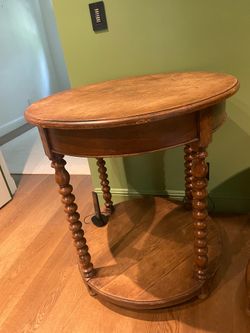 Antique English Oak Barley Twist Two-Tier Occasional Table – Jacobean / Tudor Revival wood vintage