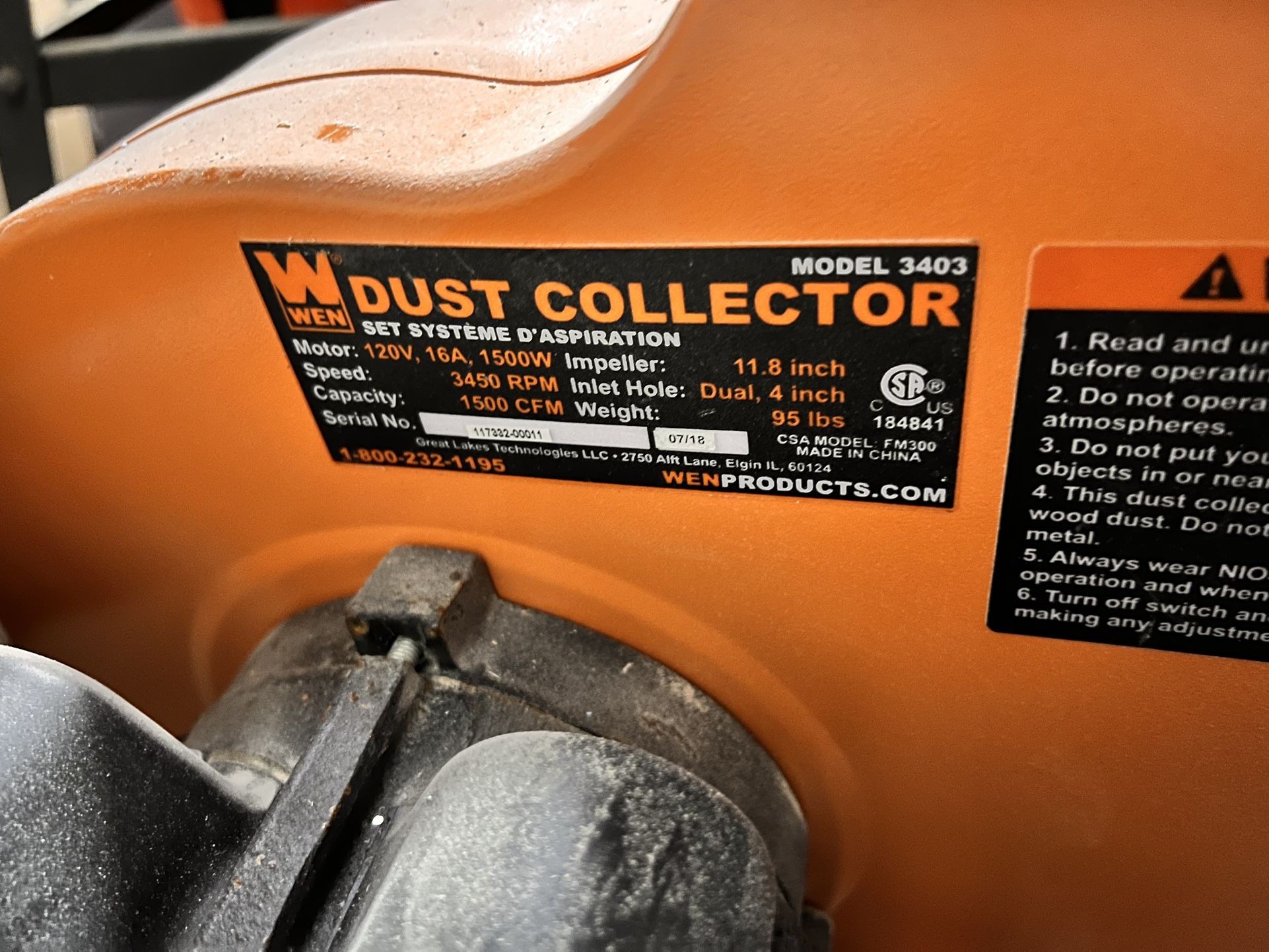 Wen 3403 Dust Collector With Brand New HEPA Filter