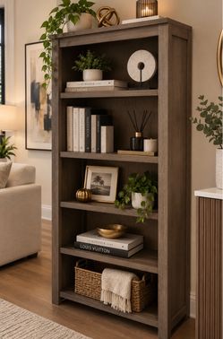Tall Brown Wood Bookcase