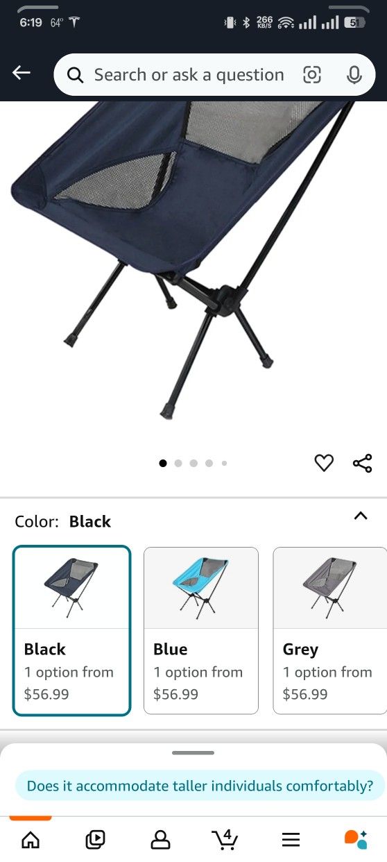 Folding Camping Chair, with Side Pockets Packable Lightweight Heavy Duty for Camping Backpacking Hiking Outdoor Activies