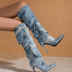 DENIM HIGH HEEL BOOTS