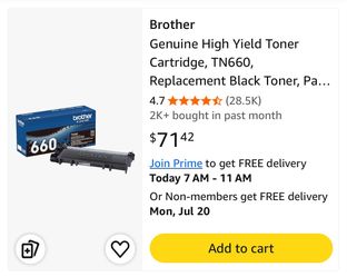 Genuine High Yield Toner Cartridge, TN660, Replacement Black Toner, Page Yield Up to 2,600 Page