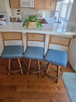 3 SWIVEL, BAR STOOLS.