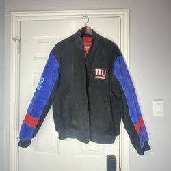 Men's NFL NY Giants Leather Bomber Jacket Size XL Long Sleeve Lined Black