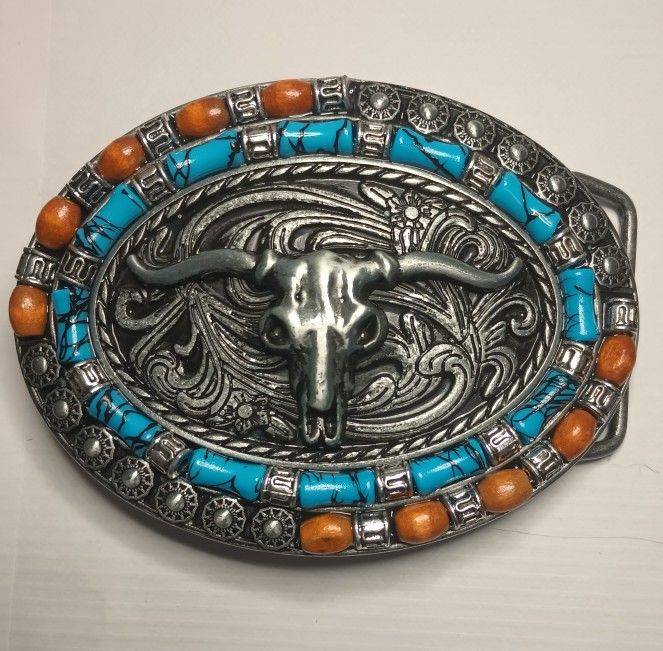 Belt Buckle With Simulated Turquoise