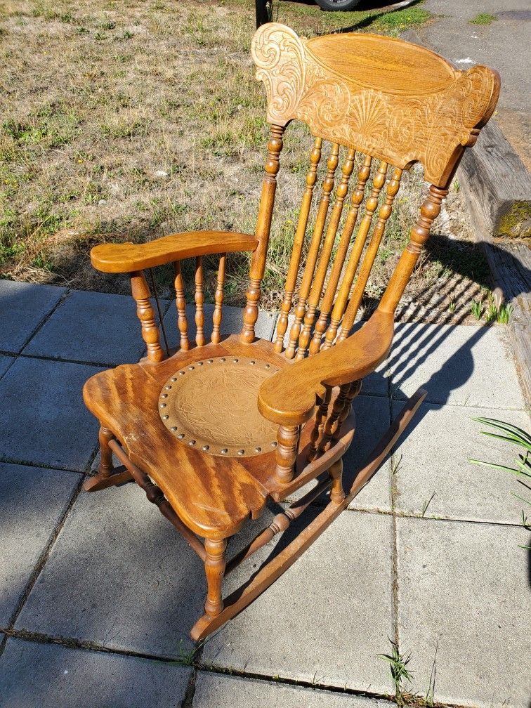 Antique Oak Tall Armed Rocking Chair