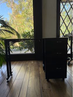 Modern Dark brown Desk with 3-Drawer Filing Cabinet