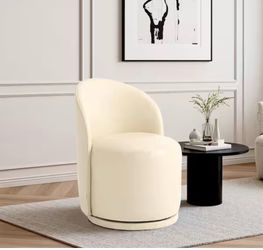 SET OF 2 - Uixe Cream PU Leather Swivel Accent Barrel Chair - brand new