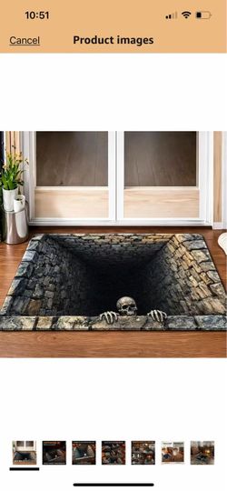 Halloween 3D Illusion Skull Area Rug 3x5, Gothic Horror Carpet
