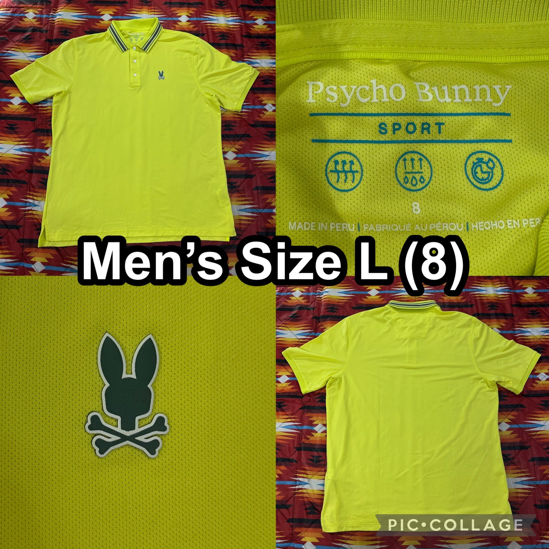 Psycho Bunny Polo Shirt Sport Mens Large (8) Neon Yellow Breathable Quick Dry
