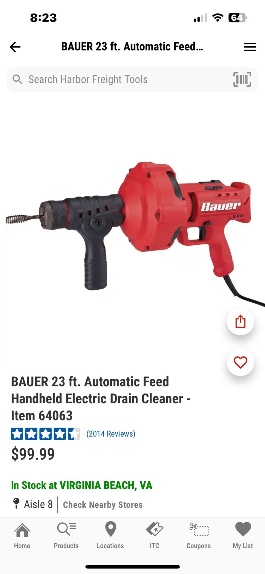 BAUER Handheld Drain cleaner Electric