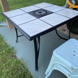 PATIO  Ceramic Tile , Wrought Iron OUTDOOR TABLE WITH UMBRELLA HOLE