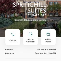 SpringHill Suites State College Ohio State Osu @ PSU Penn State Hotel State College Nov 1-3