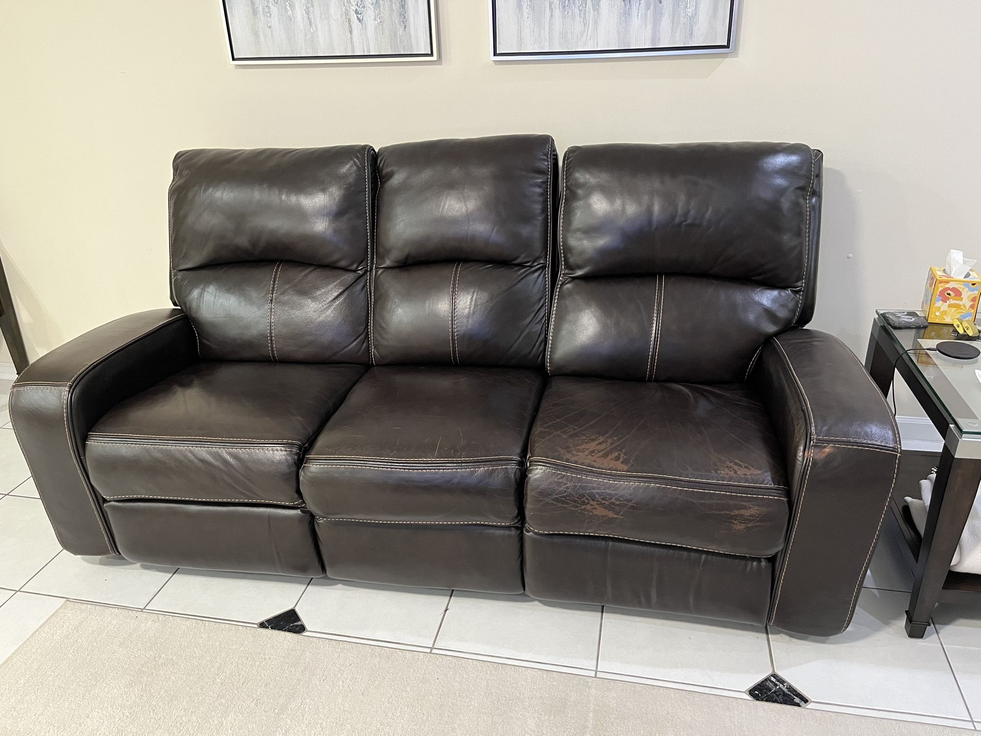 Power Reclining Leather Sofa (Brown)