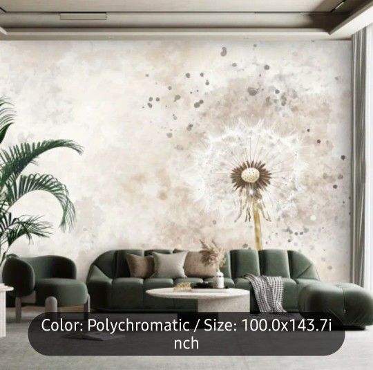 Dandelion Watercolor Canvas Wallpaper Peel & Stick Self-Adhesive Removable Floral Abstract Art Waterproof, 100" x 144"