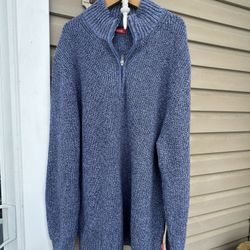 Izod 1/4 zip, ribbed, large, blue 100% cotton men’s sweater.
