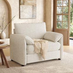 Oversized Accent Chair, 41 Inch Chenille Fabric Armchair, Beige