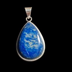925 Fine Solid Stamped Sterling Silver Genuine Lapis Lazuli AAA Pendant 1 1/3 In