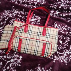 Authentic Leather Reversible. Burberry Tote Bag With Matching Small  Wallet. 