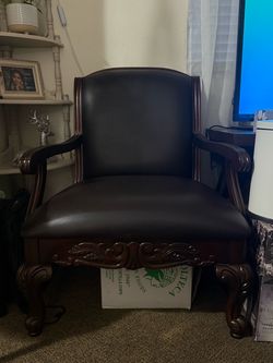 Dark Brown Leather Accent Chair with Wood Frame