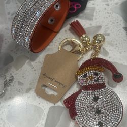 Snowman Bling Keychain & Bling Wrap Bracelet 